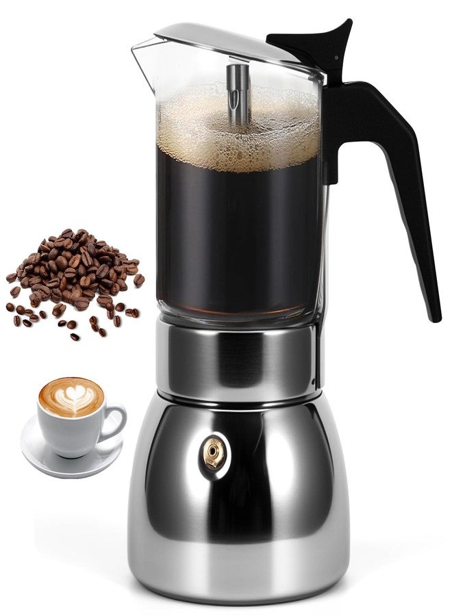 Houkiper Stovetop Espresso Maker, 4Cup 200ML Stainless Steel Stovetop Italian Coffee Maker Transparent Glass Moka Pot, Coffee Maker Mocha Pot for Home Cafe Outdoor Office - Image 1