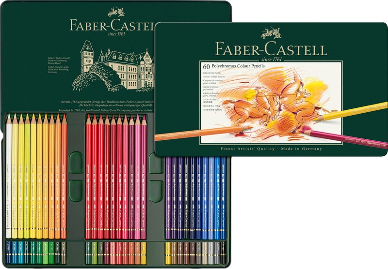 FABER-CASTELL Faber-Castel 110060 Polychromos Colored Pencil Set In Metal Tin, 60 Pieces - Image 1