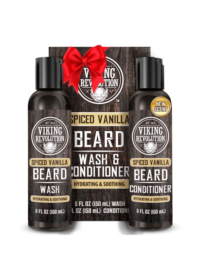 Viking Revolution Beard Wash and Beard Conditioner for Men with Argan Oil and Jojoba Oil - Beard Softener and Strengthener Beard Care Beard Shampoo and Conditioner with Beard Oil (5oz, Spiced Vanilla) - Image 1