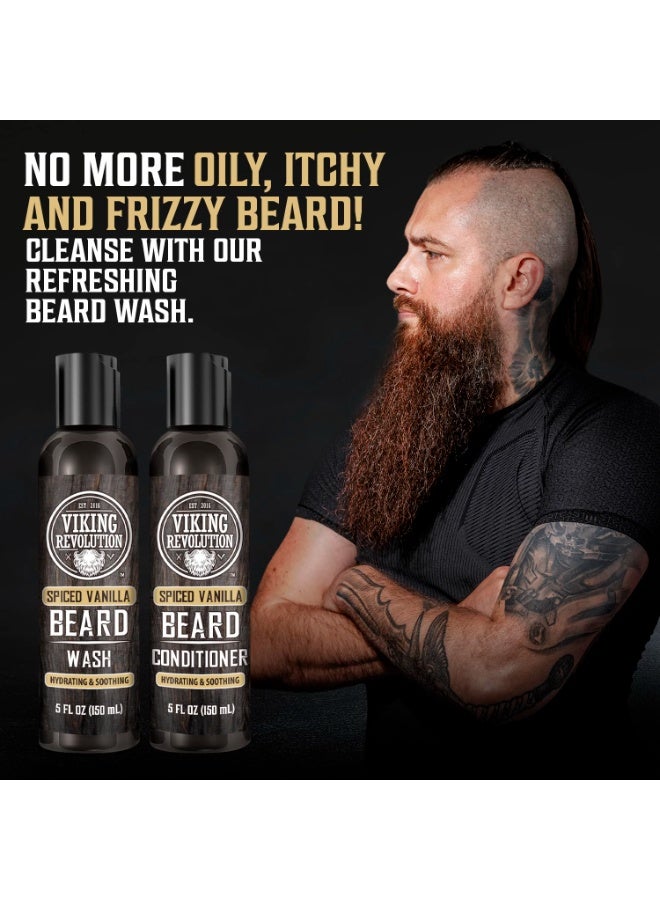 Viking Revolution Beard Wash and Beard Conditioner for Men with Argan Oil and Jojoba Oil - Beard Softener and Strengthener Beard Care Beard Shampoo and Conditioner with Beard Oil (5oz, Spiced Vanilla) - Image 2