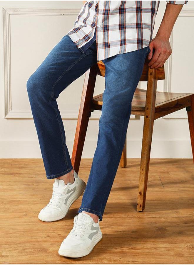 Dennis Lingo Mid Rise Straight Leg Low Fade Jeans by Styli  - Image 1