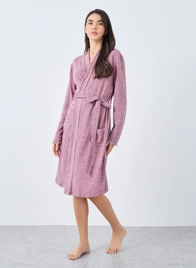 ستايلي Styli Slub Texture Lettuce Hem Pocket Detail Robe