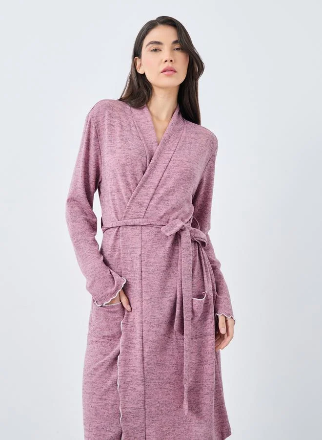 ستايلي Styli Slub Texture Lettuce Hem Pocket Detail Robe
