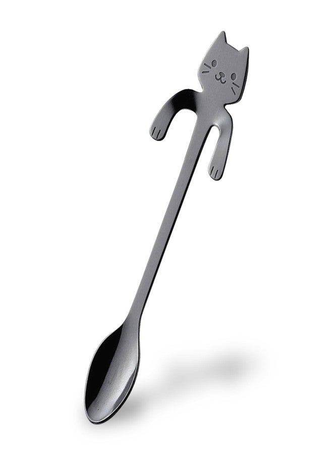 KAKUSEE Japanese Crafted Metal Tea Spoons - Hookable Designs for Cups, Ideal for Tea Time & Breakfast - Durable, Hand Wash Recommended - Gift for Family and Friends - Made in Tsubame City (Black Cat) - Image 1