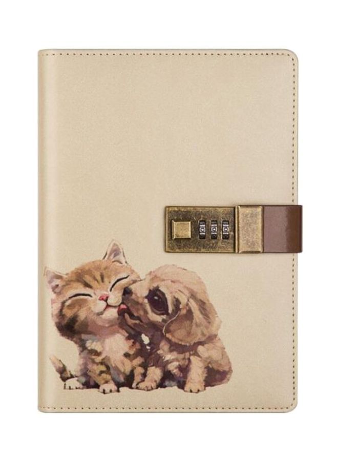 NIBEMINENT Combination Lock Cartoon Diary Notebook Beige/Brown/White - Image 1