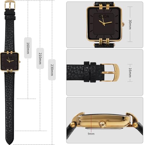 CILOA Women's Leather Strap Watch Dainty Elegant Gold Watches for Women Classic Casual Fashion Square Ladies Watch Gifts Present for Her.(Balck) - Image 4