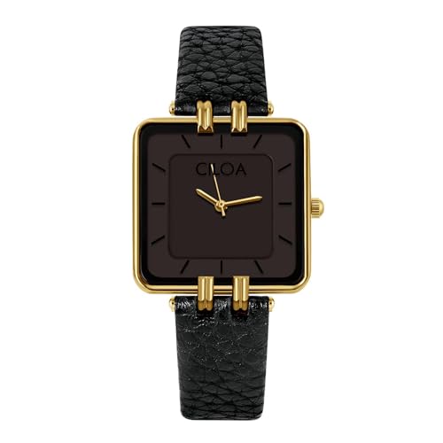 CILOA Women's Leather Strap Watch Dainty Elegant Gold Watches for Women Classic Casual Fashion Square Ladies Watch Gifts Present for Her.(Balck) - Image 1