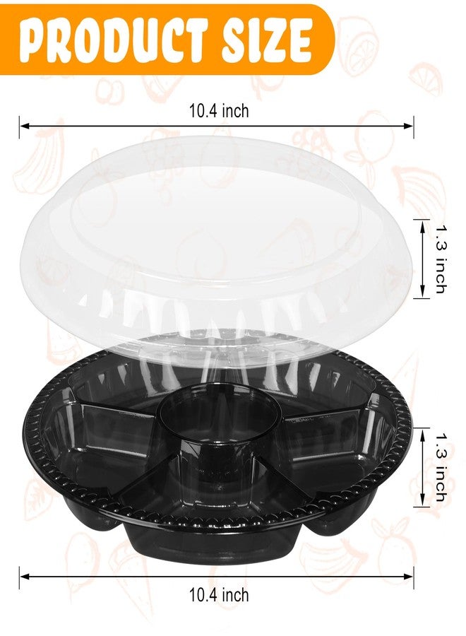 Rtteri 18 Pcs Round Catering Trays with Lids Divided Serving Trays 6 Compartment Disposable Plates Plastic Appetizer Traysplatters Food Storage Containers for Christmas Party Fruit Buffet (Black) - Image 2