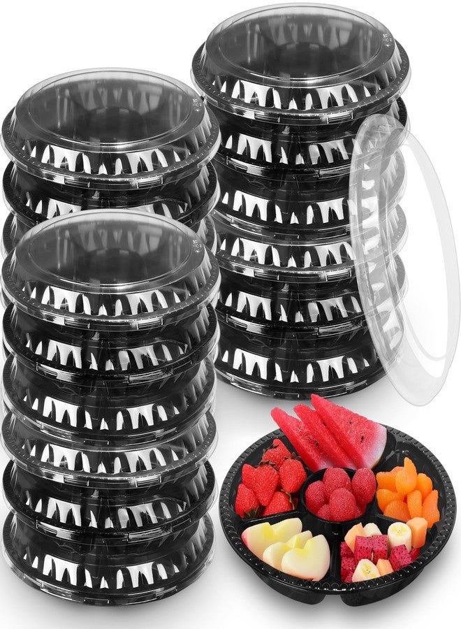 Rtteri 18 Pcs Round Catering Trays with Lids Divided Serving Trays 6 Compartment Disposable Plates Plastic Appetizer Traysplatters Food Storage Containers for Christmas Party Fruit Buffet (Black) - Image 1