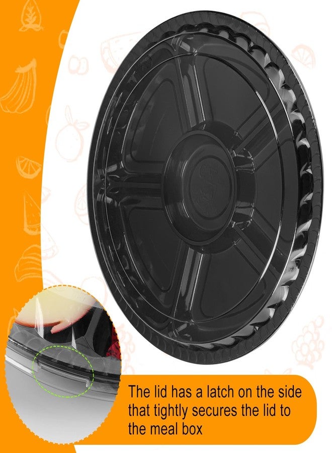 Rtteri 18 Pcs Round Catering Trays with Lids Divided Serving Trays 6 Compartment Disposable Plates Plastic Appetizer Traysplatters Food Storage Containers for Christmas Party Fruit Buffet (Black) - Image 4