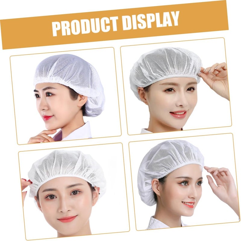 4pcs Cotton Mesh Cap White Hat Hair Net for Buns Food Service Workers Bouffant Hair Net - Image 3