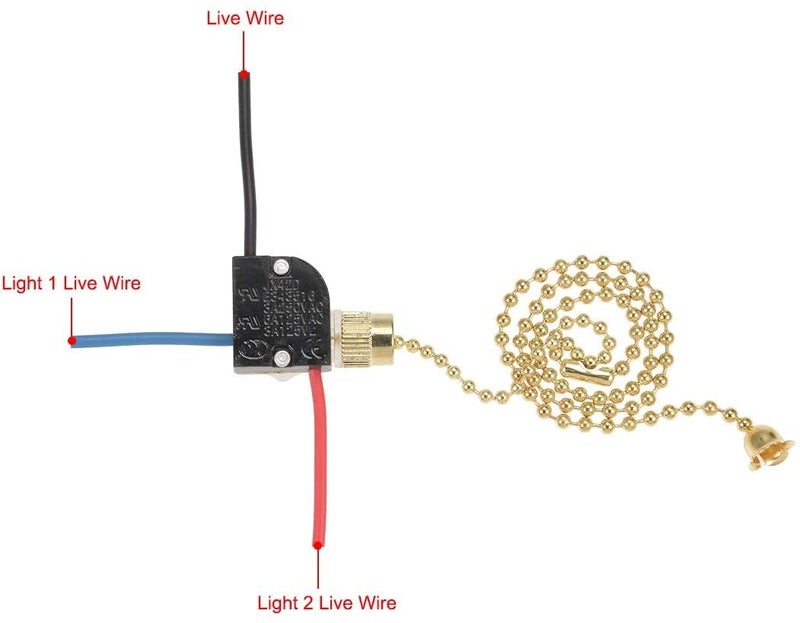 سلسلة سحب مروحة السقف المصباح الذهبي 33 سم تمديد SPDT - Image 1