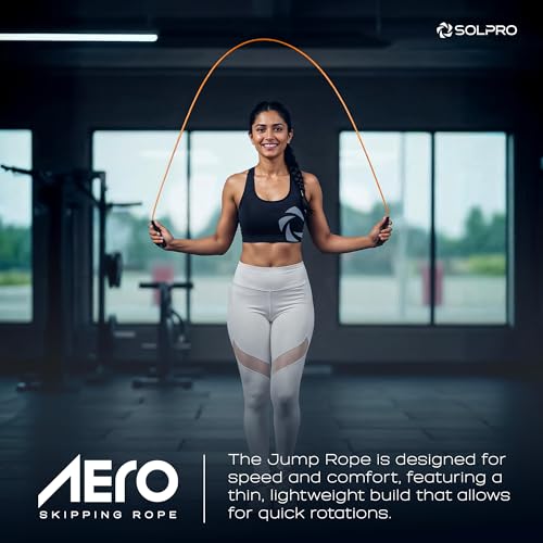 Solpro Aero Adjustable Jump Rope Skipping Rope for men, women, kids, boys, girls | Unisex, Tangle-Free, Durable, Ideal for fitness, cardio, agility & home workouts. (Black/Orange) - Image 2