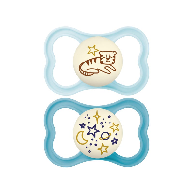 MAM Supreme Night Baby Pacifier, for Sensitive Skin, Patented Nipple, 2 Pack, 6-16 Months, Boy - Image 1