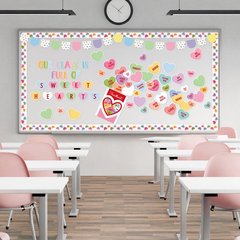 CPicdn 130Pcs Valentineâ€™s Day Conversation Heart Bulletin Board Classroom Decoration Set, Sweet Candy Heart Cutouts Banner Name Tags, School Classroom Chalkboard Wall Decor Valentines Party Supplies - Image 4