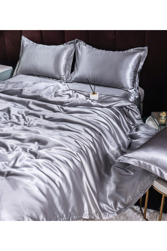 أغطية السرير من قماش الحرير الجليدي المغسول الفاخر الخفيف مع إحساس بارد، تتضمن غطاء لحاف، وملاءة سرير، وغطاءي وسادة، صديقة للبشرة، تنفس، ولا تتشكل بها الكريات. (200×230 سم) - Image 4