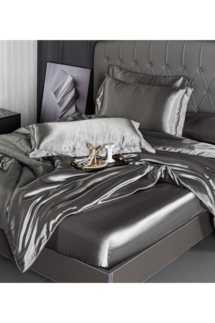 أغطية السرير من قماش الحرير الجليدي المغسول الفاخر الخفيف مع إحساس بارد، تتضمن غطاء لحاف، وملاءة سرير، وغطاءي وسادة، صديقة للبشرة، تنفس، ولا تتشكل بها الكريات. (200×230 سم) - Image 3