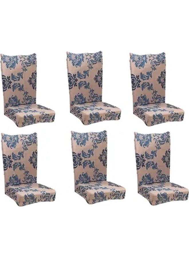 ACHAS 6-Piece Bohemian Design Dining Chair Cover Set Beige/Blue - Image 1