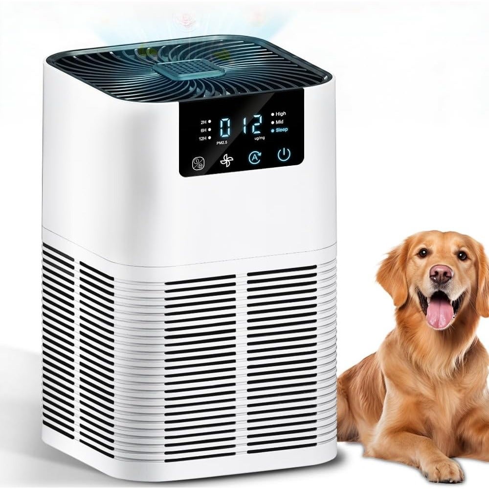 Air Purifier for Bedroom Home: H13 HEPA Filter, White, 3-in-1 Filters with Air Quality Monitor, 3 Modes for Pets/Dust/Dander/Pollen, 99.97 Allergen Removal