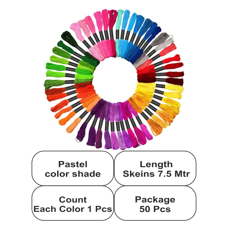 Zoohi 50 Pcs Soft and Shiny Embroidery Thread Set: Stranded Cotton Threads Skein for Hand Embroidery & Craft. Create Masterpieces with Our Vibrant Colors Family Set. Combo Pack (Basic Bright Color) - Image 3