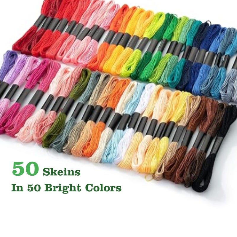 Zoohi 50 Pcs Soft and Shiny Embroidery Thread Set: Stranded Cotton Threads Skein for Hand Embroidery & Craft. Create Masterpieces with Our Vibrant Colors Family Set. Combo Pack (Basic Bright Color) - Image 2