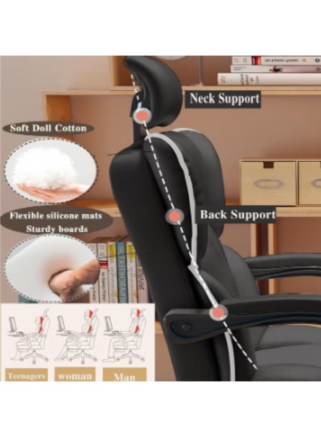 Arabest كرسي مكتب مريح كرسي مكتب كمبيوتر هيكل فولاذي جلد PU دعم قطني سلس مع ارتفاع قابل للتعديل (أسود) - Image 4