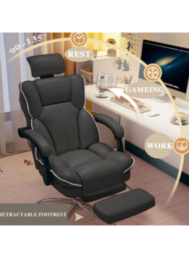 Arabest كرسي مكتب مريح كرسي مكتب كمبيوتر هيكل فولاذي جلد PU دعم قطني سلس مع ارتفاع قابل للتعديل (أسود) - Image 2