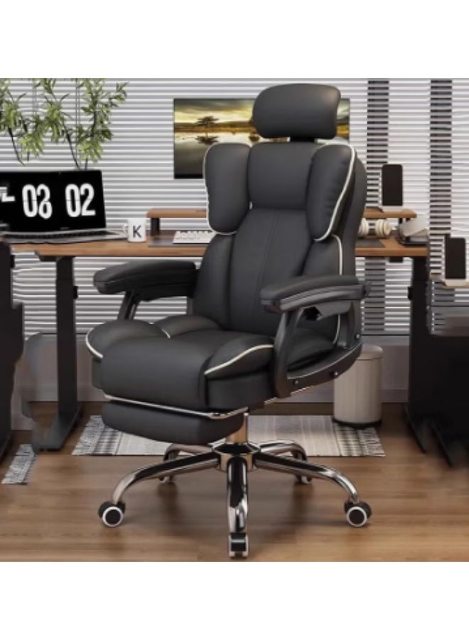 Arabest كرسي مكتب مريح كرسي مكتب كمبيوتر هيكل فولاذي جلد PU دعم قطني سلس مع ارتفاع قابل للتعديل (أسود) - Image 1