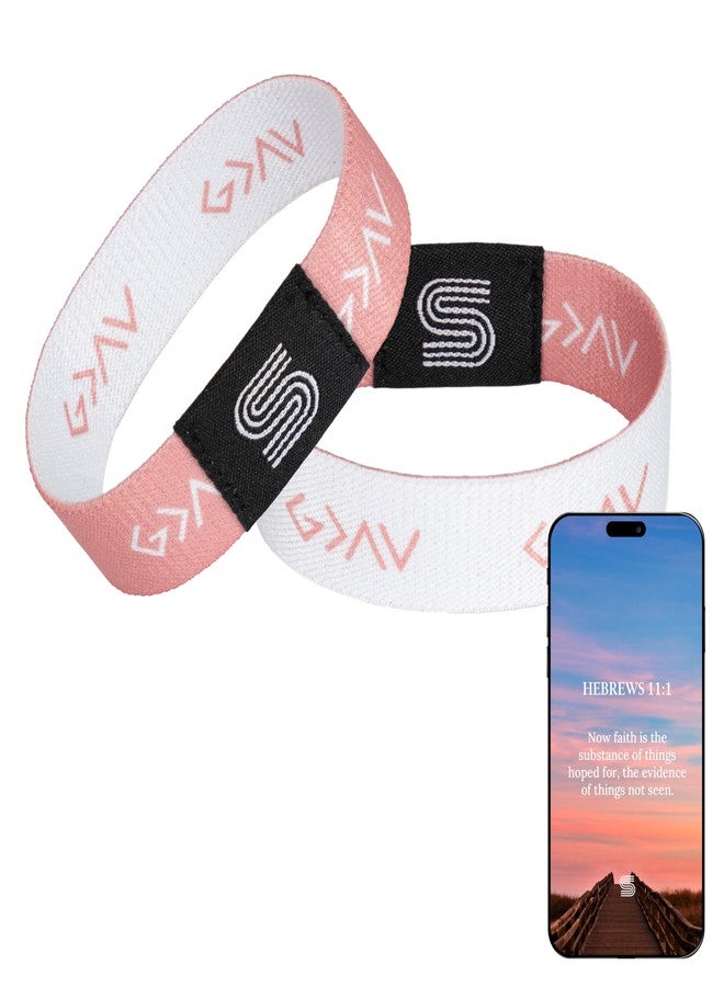 Sensemory Daily Bible Verse Bracelet - Scan Phone, Christian Gifts For Men, Women, God Is Greater Than The Highs And Lows Scripture Bracelets For Prayer, Wearable Jesus Faith Devotional God Band (Pink) - Image 1