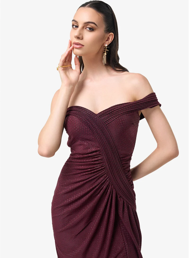 Threadz By Ajooni  Off Shoulder Sweetheart Neck Front Slit Maxi Dress for Women | Best Price UAE