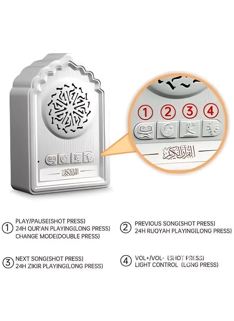 Equantu QB812 Quran Wall Plug Speaker – Compact Islamic Audio Player with Full Quran Recitation, Zikir, Duas & MP3 Playback – Powerful Built-In Speaker for Home, Mosque & Office Use – Wall-Mounted Muslim Decor with Remote Control and LED Indicator  - Image 2