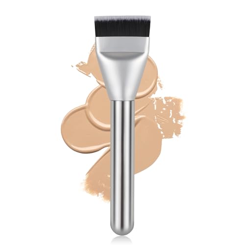 BEAUTYFACTOR New Upgrade Flat Foundation BrushKorean Makeup Brush Spatula Facial Brush for Liquid FoundationPremium Face Makeup Brush for Blending Cream Silver - Image 1