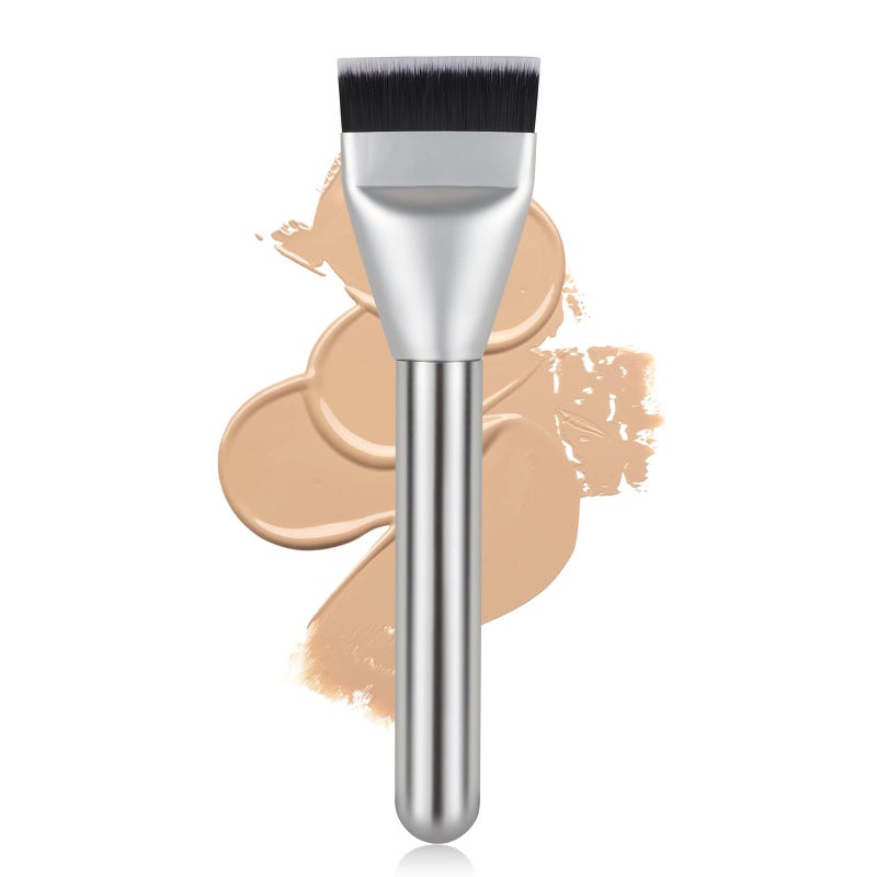 BEAUTYFACTOR New Upgrade Flat Foundation BrushKorean Makeup Brush Spatula Facial Brush for Liquid FoundationPremium Face Makeup Brush for Blending Cream Silver - Image 3