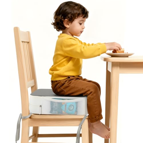 SMZCTYI Booster Seat for Kitchen Chair 38 Toddler Booster Seats for Dining Table with Ties PU Dining Booster Seat with Side Pockets NonSlip Removable Booster Seat for Table Increasing Cushion Grey - Image 1
