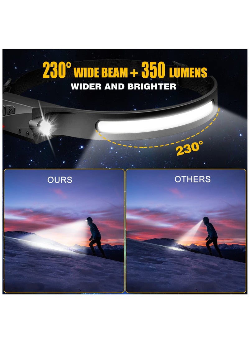 Headlamp Rechargeable 2PCS, 230° Wide Beam Head Lamp LED with Motion Sensor for Adults - Camping Accessories Gear, Waterproof Head Light Flashlight for Hiking, Running, Repairing, Fishing, Cycling - Image 2