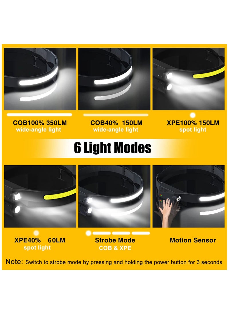 Headlamp Rechargeable 2PCS, 230° Wide Beam Head Lamp LED with Motion Sensor for Adults - Camping Accessories Gear, Waterproof Head Light Flashlight for Hiking, Running, Repairing, Fishing, Cycling - Image 4