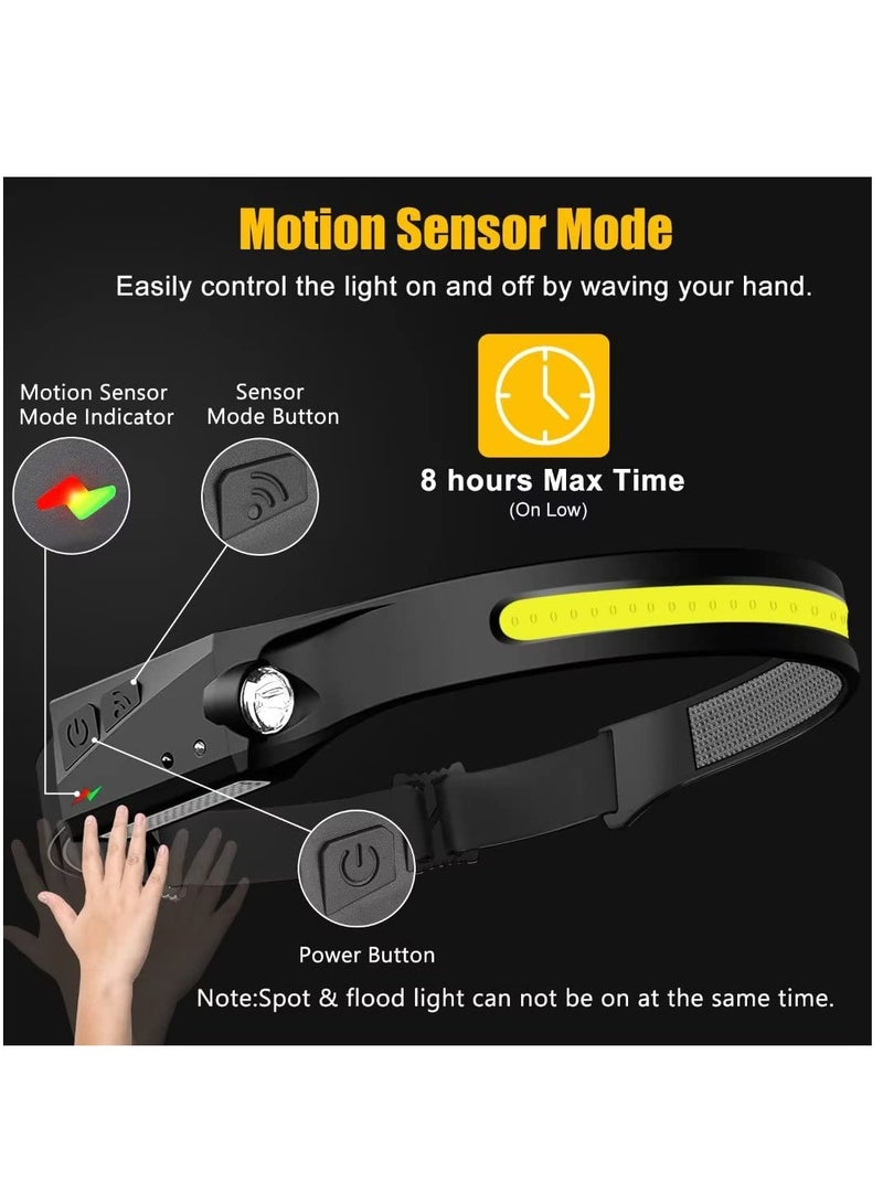 Headlamp Rechargeable 2PCS, 230° Wide Beam Head Lamp LED with Motion Sensor for Adults - Camping Accessories Gear, Waterproof Head Light Flashlight for Hiking, Running, Repairing, Fishing, Cycling - Image 3