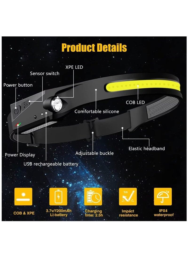 Headlamp Rechargeable 2PCS, 230° Wide Beam Head Lamp LED with Motion Sensor for Adults - Camping Accessories Gear, Waterproof Head Light Flashlight for Hiking, Running, Repairing, Fishing, Cycling - Image 5