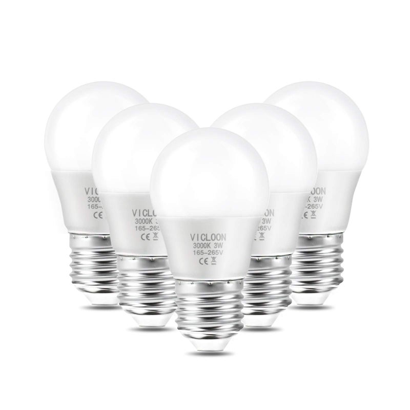 Vicloon مصباح LED فيكلون E27 G45، 3 واط يعادل 25 واط، 280 لومن 3000 كلفن أبيض دافئ E27، غير قابل للتعتيم، زاوية شعاع 180°، AC 220-240 فولت - عبوة من 5 وحدات - Image 1