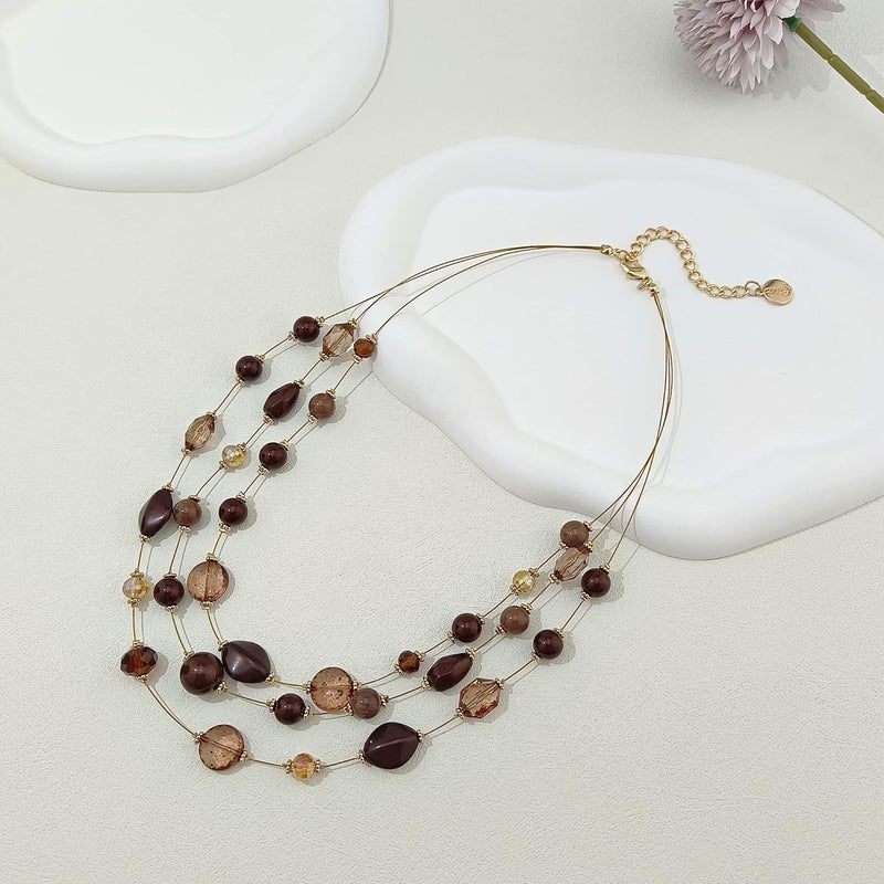 Coiris 3 Layers Illusion Wire Beaded Statement 19.5" Necklace for Women - Image 3