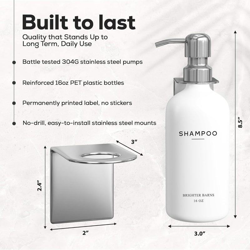 Brighter Barns Luxury Shampoo and Conditioner Dispenser Set Wall Mounted by - Refillable Shampoo Dispenser for Shower Wall - Shower Bottles 3 Chamber No Drill for Guest Bathroom, Airbnb, Hotel (White) - Image 3