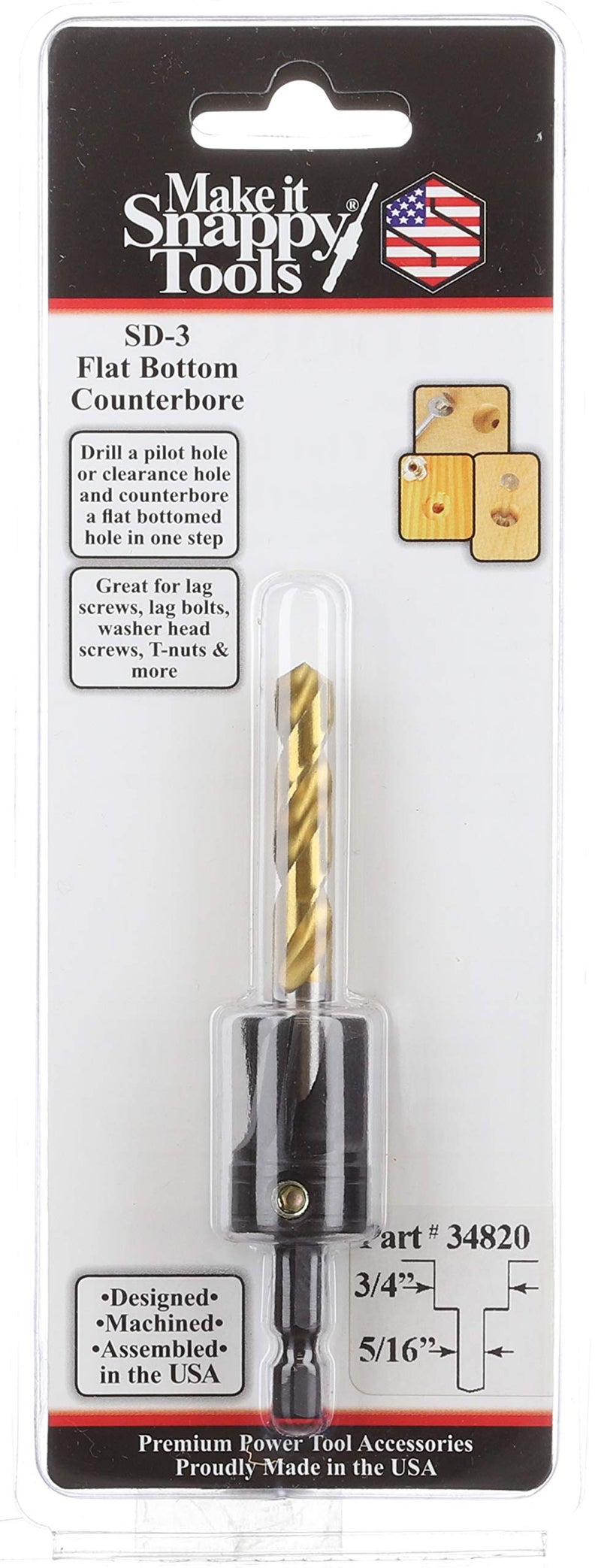 Make It Snappy Tools 5/16 Inch X 3/4 Inch 3-Flute Flat Bottom Counterbore With Tin Coated Twist Drill #34820 - Image 2