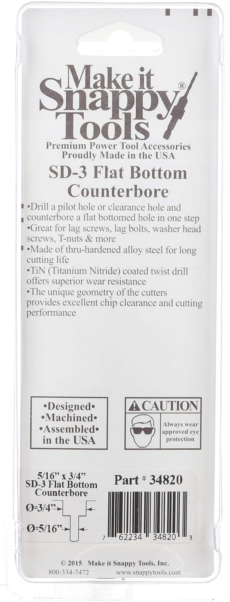 Make It Snappy Tools 5/16 Inch X 3/4 Inch 3-Flute Flat Bottom Counterbore With Tin Coated Twist Drill #34820 - Image 3