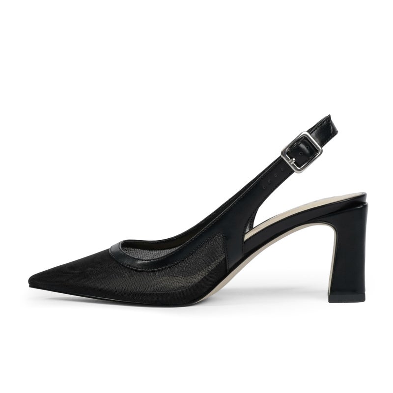 QIY Black Pumps Women Chunky Heel Pointed Toe Slingback Mesh Heels Close Toe Block Heels Size 11 - Image 4