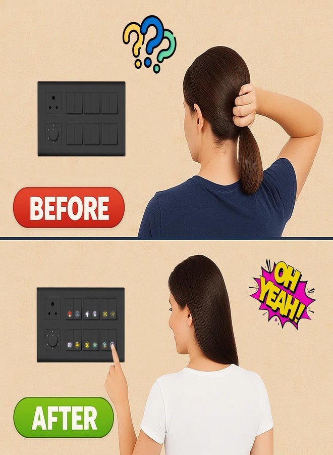 GLUN® 750+ Switch Board Button Stickers for Home,60+ Icons for Fan Light Fridge AC, 5 in 1 Gold, Rose Gold, Rainbow Color Fusion, Black, & Colourful Labels, Decorative Switch Stickers for Switchboard - Image 4