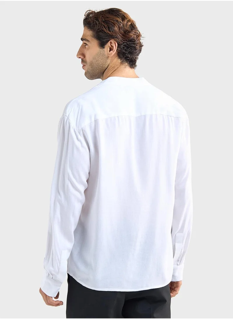 Splash FAV Relaxed Fit Solid T-Shirt with V-neck and Long Sleeves