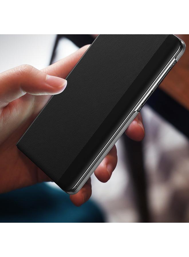 زبون جراب هاتف Huawei Mate X3 بتصميم ليتشي قابل للطي مع نافذة جانبية وغطاء حماية - Image 3