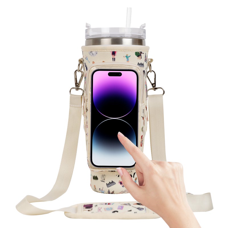 Diving material ice cup set custom stanley slung kettle bag Stanley 40oz thermos cup bag protective cover Pattern custom consulting (metal buckle transparent touch screen bag) 