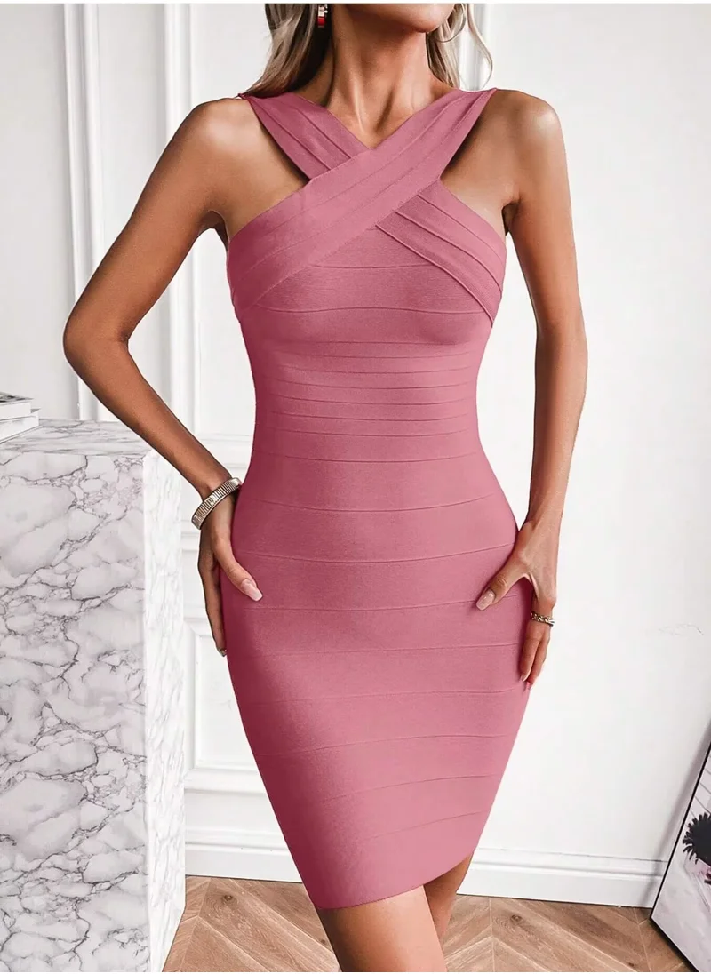 مدام يونيك Antipink Halter Bandage Dresses Mini Cocktail Party Bodycon Dress