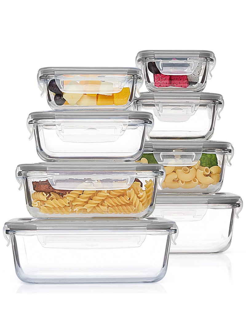 Bukela 8 Pack Glass Food Storage Containers with Airtight Lids, Glass Meal Prep Containers, Bento Boxes for Lunch, for Microwave, Oven, Freezer and Dishwasher, BPA Free - Image 1